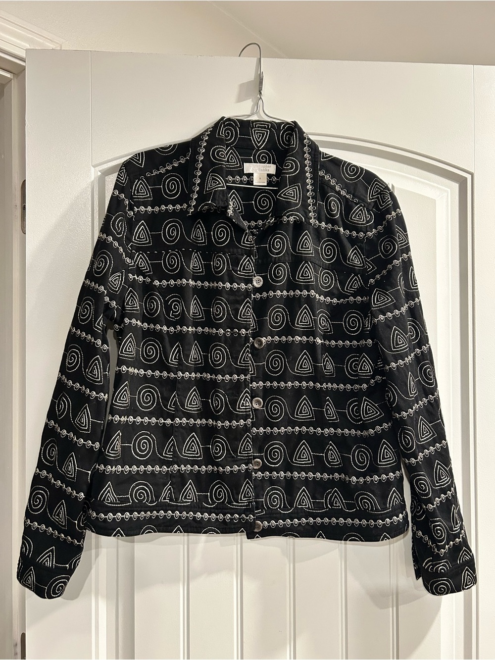 Christopher & Banks Black Blazer with White Geometric Print